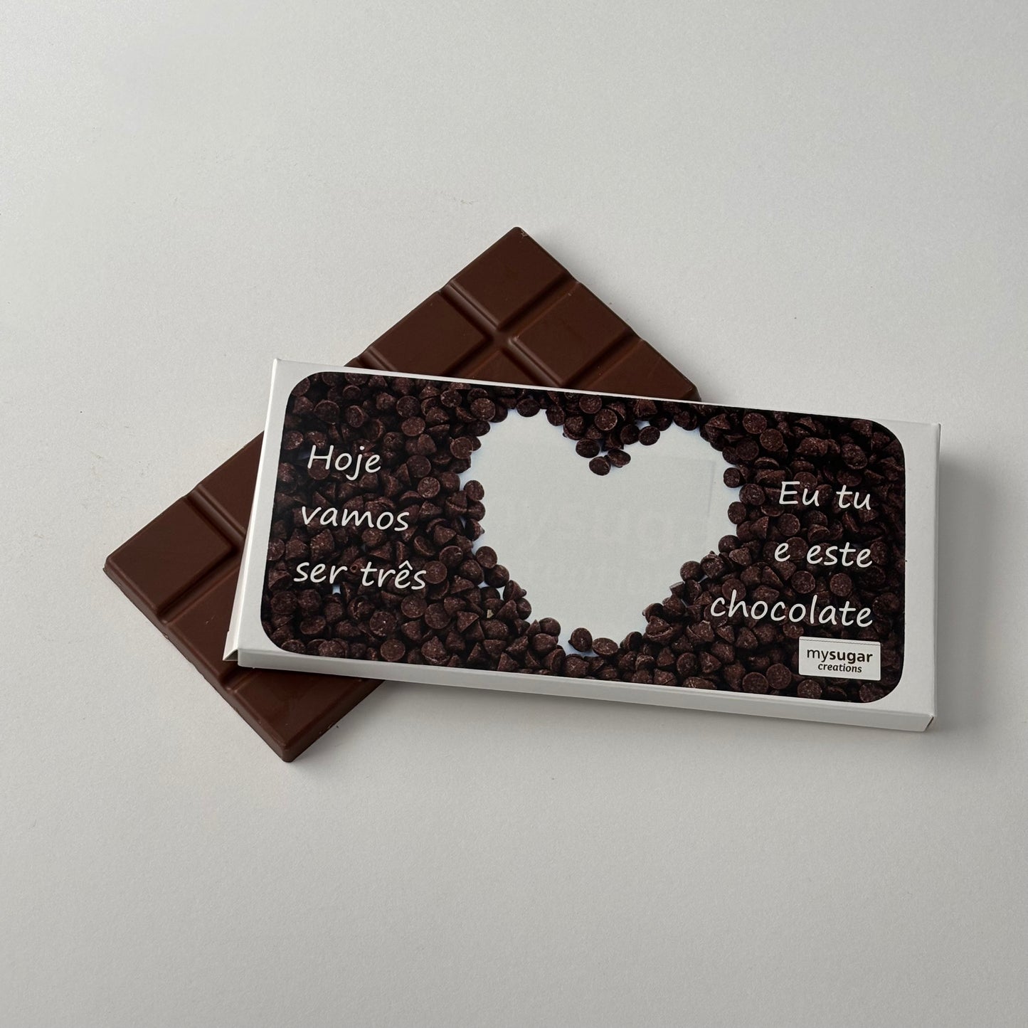 Caixa de tablete - Hoje vamos ser três, eu, tu e este chocolate